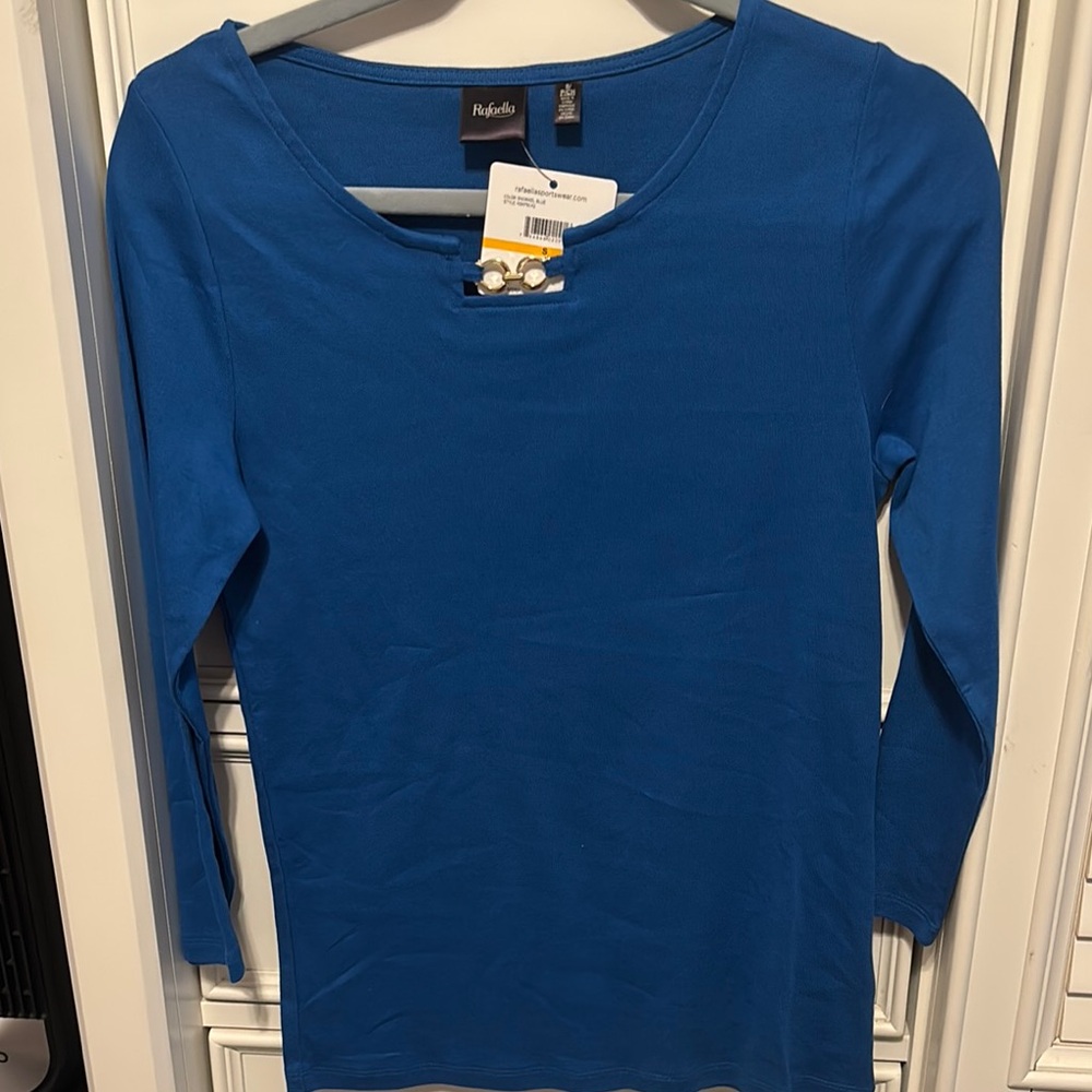 Rafaella Blue Fitted 3/4 Sleeve T-Shirt